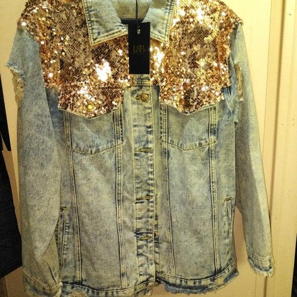 Jackets & Blazers - Jean Jacket with Rose gold sequins